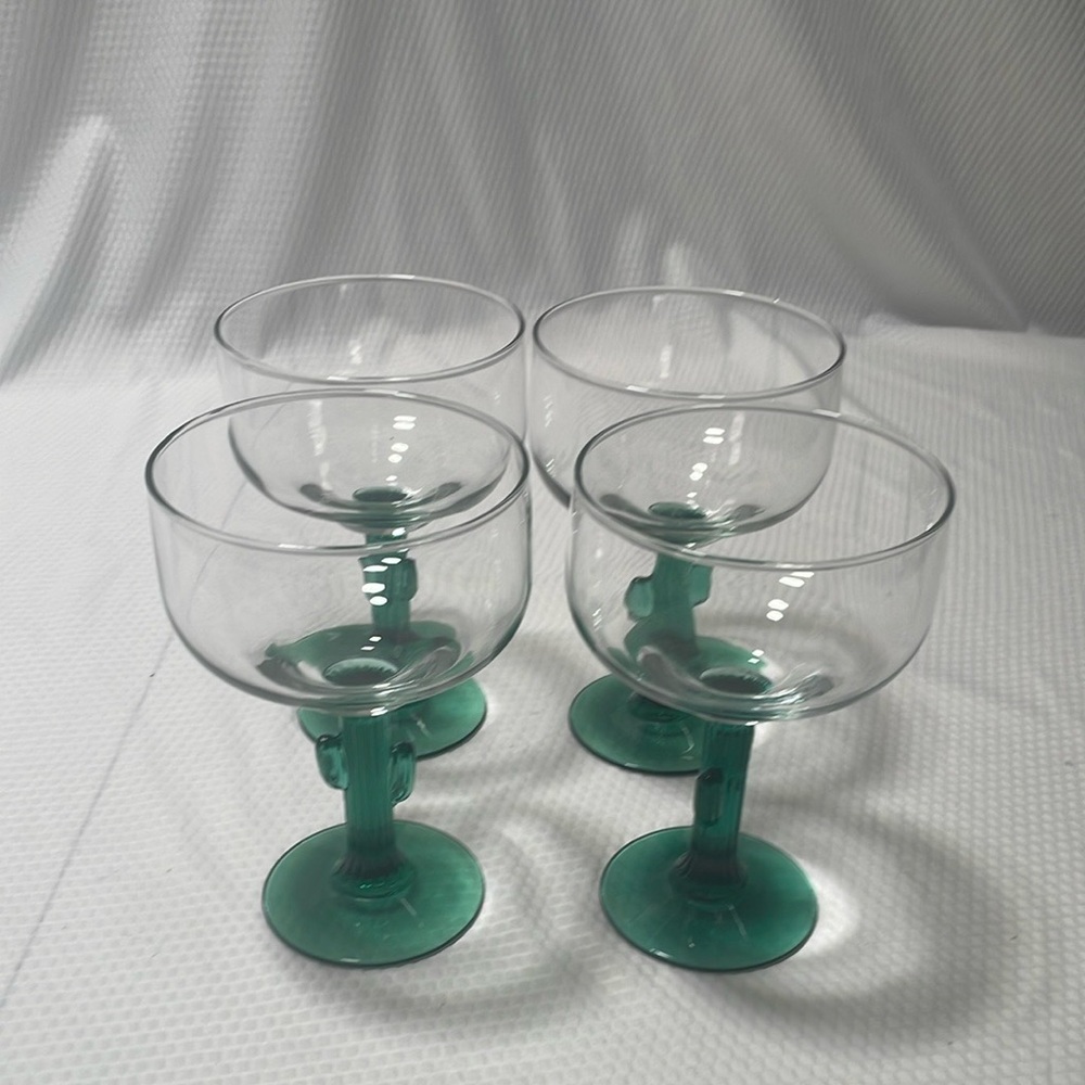 Set of four  12 oz Cactus Stem Margarita Glasses.